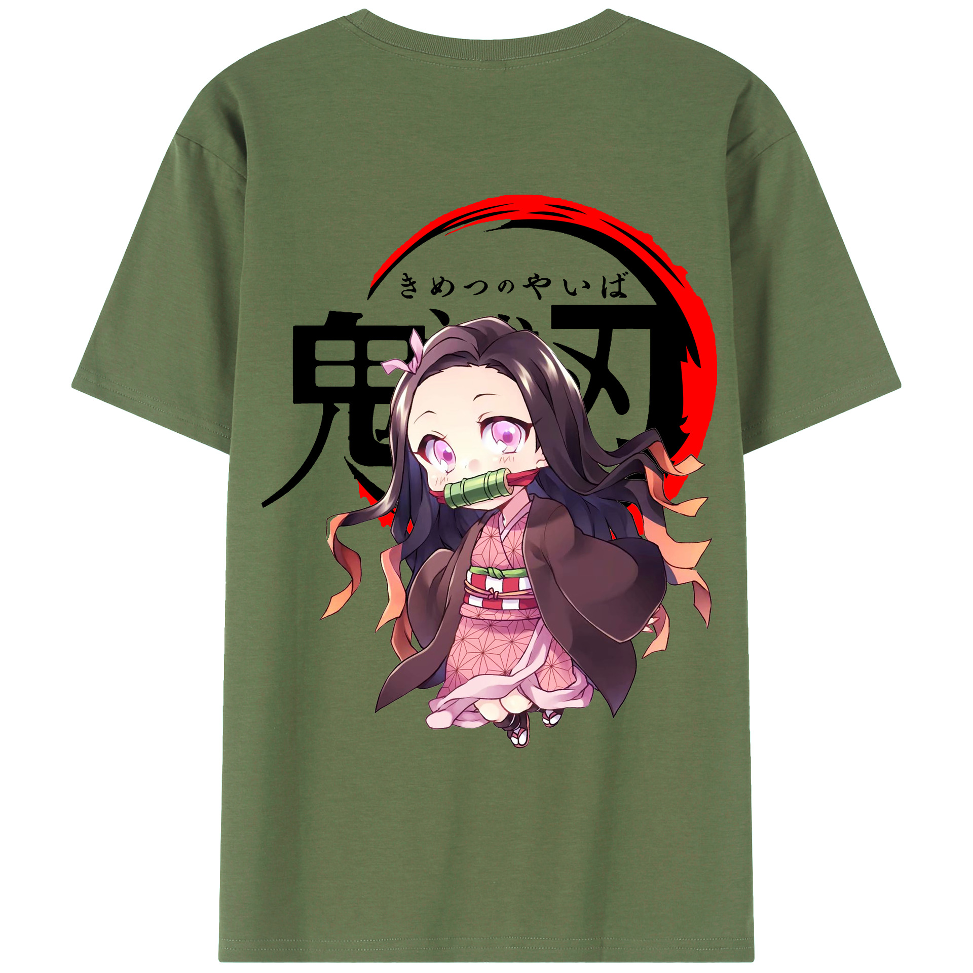 （画像用） 鬼滅の刃（きめつのやいば）竈門 禰󠄀豆子／かまど ねずこ Kamado Nezuko 綿100％ メンズ半袖Tシャツ（バックプリント） 通気性
